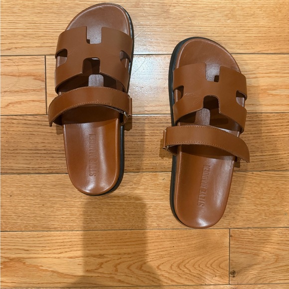 Steve Madden MAYVEN Brown Leather Slide Sandals - Picture 2 of 7